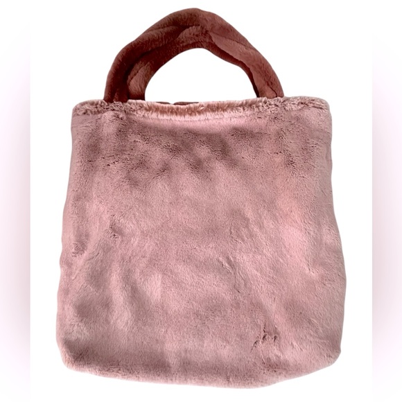 Minky Mamas Faux Fur Tote Bag Mauve Pink Quilted Shoulder Carry All Reversible - Picture 4 of 8